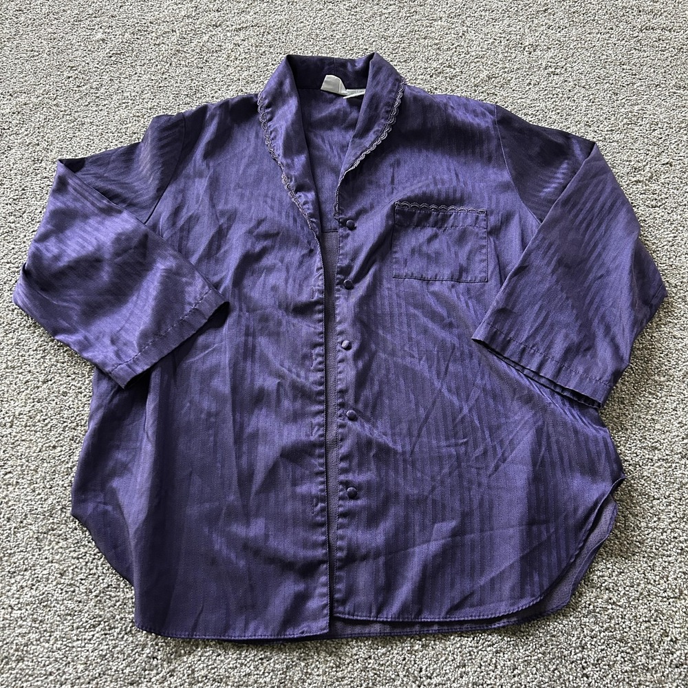 Secret Treasures Pajama Top Womens Large Purple Satin Herringbone Lace Sleepwear